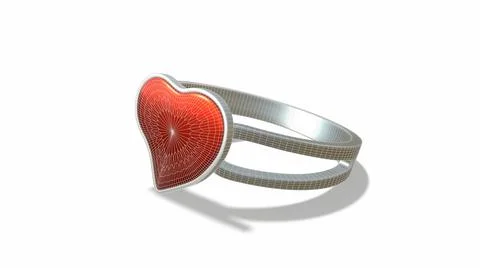 Heart shape ruby and diamond ring on white 3d-illustration 3d-rendering Ilustração Stock