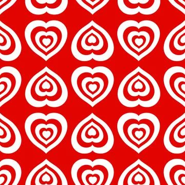 Heart shape seamless pattern. Red white abstract background, geometric repeat Stock Illustration