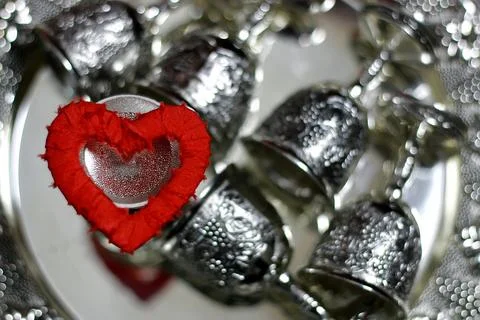 Heart shape silver red Stock Photos