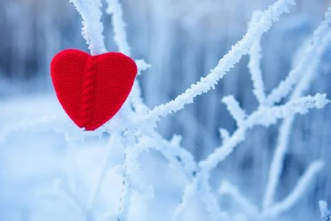 Heart shape on a snowy background Stock Photos