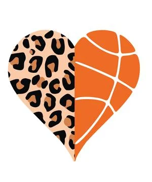 A heart shape is split vertically, with one side featuring a leopard print pa Stock Illustration