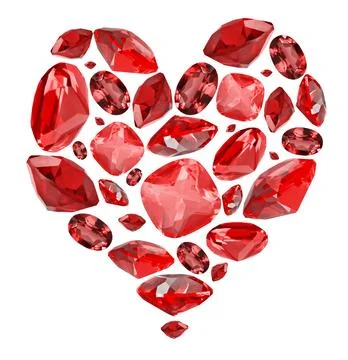 Heart shape symbol from red ruby gems on white Stock Photos