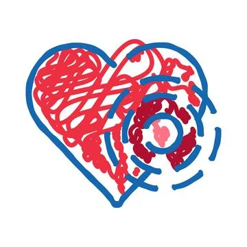 Heart shape with tangled red and blue scribbles Stock Illustration
