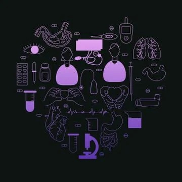 Heart shape telemedicine elements. Illustrazione stock