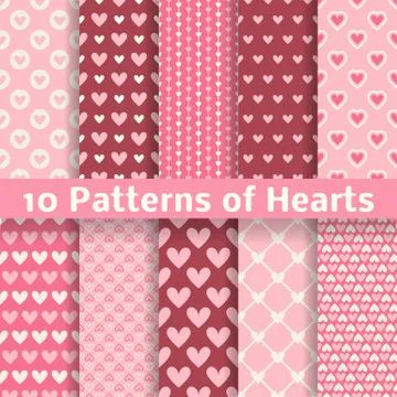 Heart shape vector seamless patterns (tiling) Stock Illustration