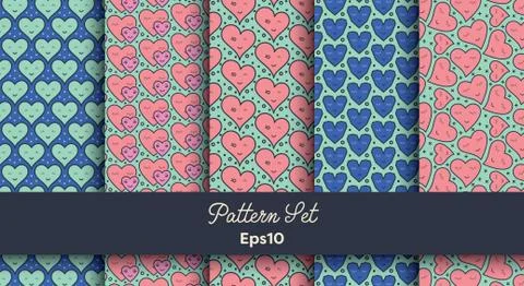 Heart shape vector seamless patterns Stock Illustration
