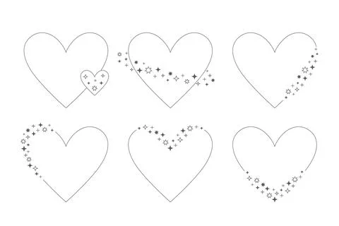 Heart shape Y2K frames, arches. Linear aesthetic minimalist sparkle heart shapes Stock Illustration