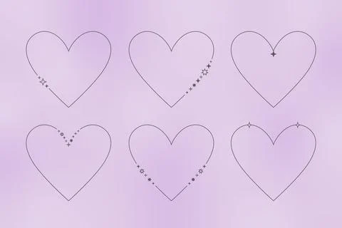 Heart shape Y2K frames, arches. Linear aesthetic minimalist starlight heart Stock Illustration