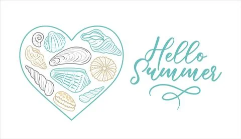 Heart-shaped arrangement of assorted seashells, beautifully showcasing thei.. Stock Illustration