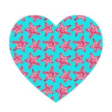 Heart shaped background with starfish. Stock Illustration