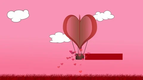 Heart shaped balloon animation with blank banner for own message Video stock 100643154