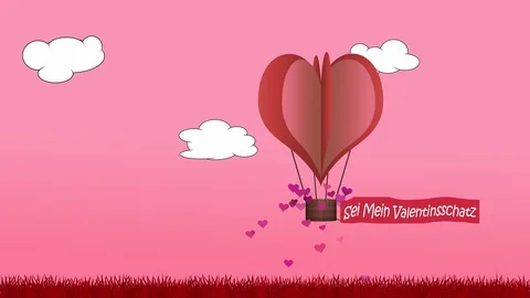 Heart shaped balloon animation with the German  words Sei Mein Valentinsschatz Stock Footage 101296233