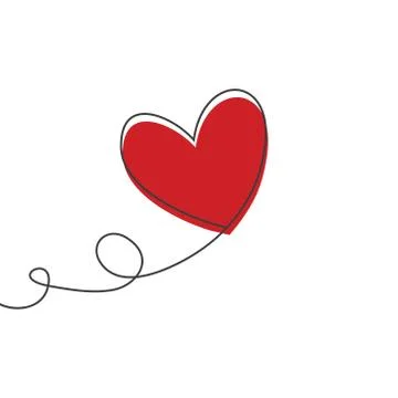 Heart shaped balloon in continuous drawing lines and glitch red heart in a flat Stock Illustration