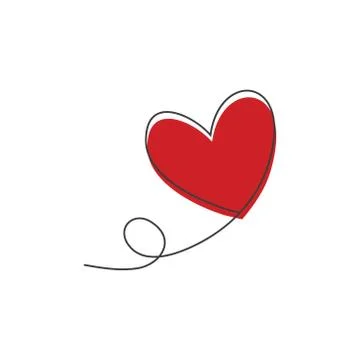 Heart shaped balloon in continuous drawing lines and glitch red heart in a flat Stock Illustration