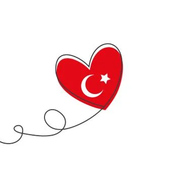 Heart shaped balloon in continuous drawing lines and glitch red heart in a flat Stock Illustration