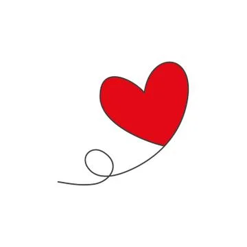 Heart shaped balloon in continuous drawing lines and red heart in a flat style Stock Illustration
