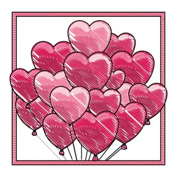 Heart shaped balloon on frame scribble Illustrazione stock