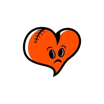 Heart shaped like a baseball with a sad expression, symbolizing the emotion.. Stock Illustration