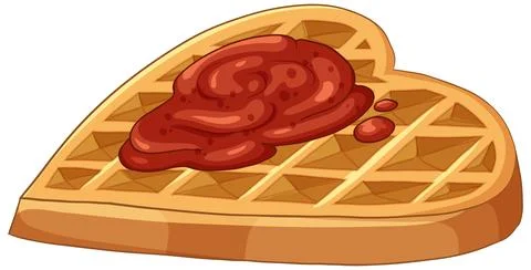 Heart Shaped Belgian Waffle with Red Strawberry Jam Topping Stock Illustration