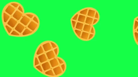 Heart-Shaped Belgian Waffles Falling on Green Screen Stock Footage 344567925
