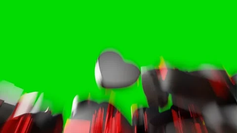 Heart-shaped black gift boxes are falling on a green screen. 3d transition Stock Footage 257934248