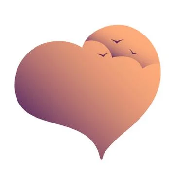 Heart shaped blank colored background with cloud and seagulls. Stock Illustration
