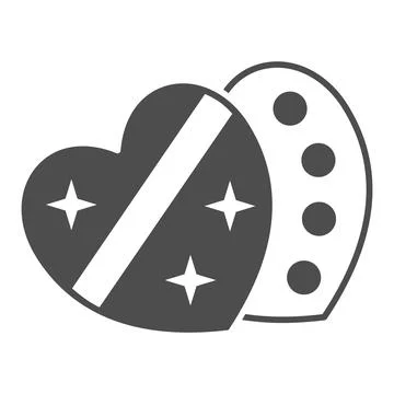 Heart shaped box of chocolates solid icon, 8 March concept, chocolate sweets for 스톡 일러스트