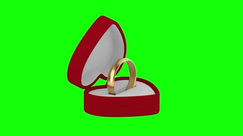 Heart shaped box with wedding ring on green background. Isolated 3D illustr.. 스톡 동영상 325749245