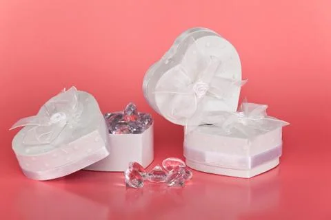Heart shaped boxes with diamonds Stock Photos
