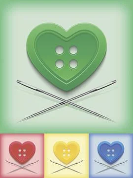 Heart-shaped button and crossed needles Stock Illustration
