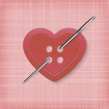 Heart-shaped button with a needle on a striped background Stock Illustration