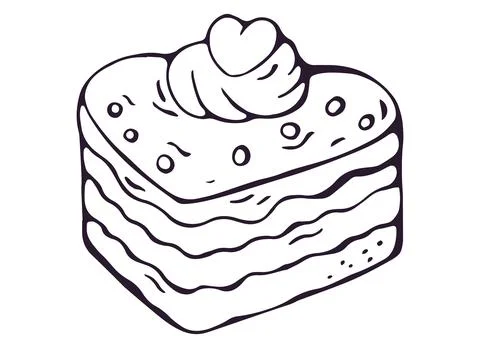 Heart Shaped Cake Slice with Cream Hand Drawn Doodle Stock Illustration