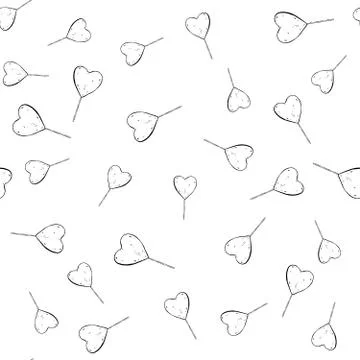 Heart shaped candy seamless pattern with lollipops vintage lineart style. Hand Иллюстрация