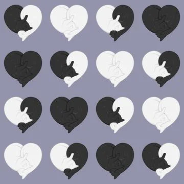 Heart shaped cats pattern Stock Illustration