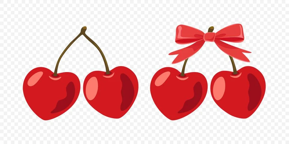 Heart-Shaped Cherries, Vector Illustration. Cherry Heart Pair, Valentine Cher Ilustração Stock