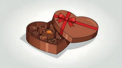 Heart-shaped chocolate box with assorted treats Stock Illustration