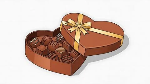 Heart-shaped chocolate box with assorted truffles Stock Illustration