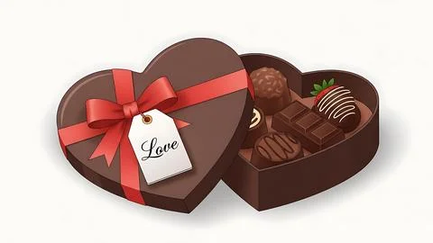 Heart-shaped chocolate box with assorted sweets Stock Illustration