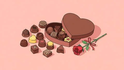 Heart-shaped chocolate box with assorted sweets Stock Illustration