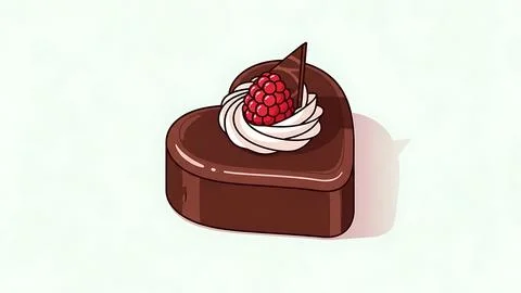 Heart-shaped chocolate cake with raspberry topping Illustrazione stock