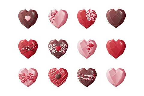 Heart shaped chocolate candy set on an isolated background. Sweets for Valent Stock Illustration