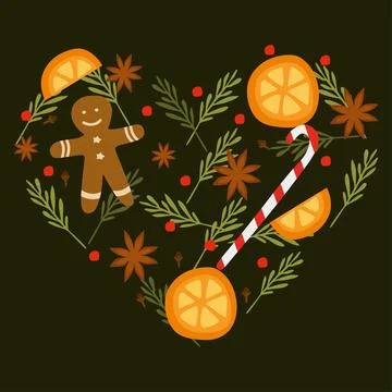 A heart shaped Christmas Design Vector element isolated on white. Flat cartoo Stock Illustration