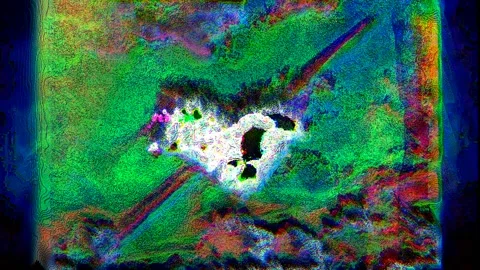 Heart-Shaped Cloud with Airplane Contrail and Cyberpunk Digital Glitch Effect Stock Footage 341650735