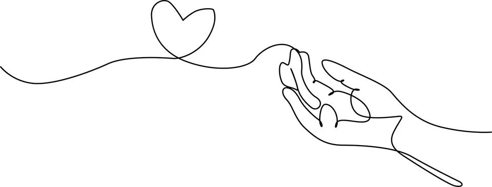 A heart-shaped cloud floating above an open hand, symbolizing love and care.. Illustrazione stock
