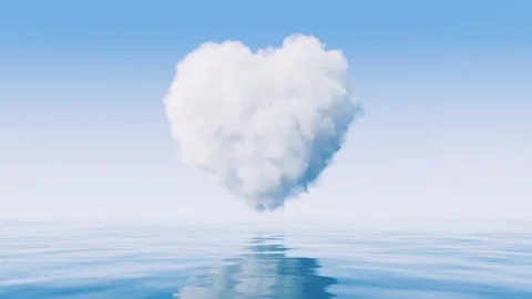 Heart shaped cloud floating over calm blue ocean water with reflection on s.. Stock Footage 327249624