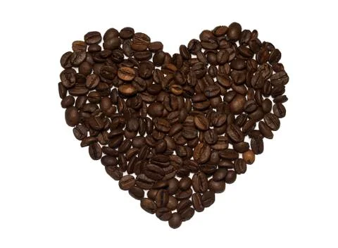 Heart shaped coffee beans isolated on white background Stock Photos