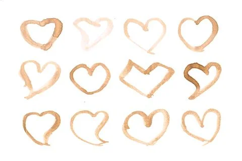 Heart shaped coffee stains. vector stroke and beverage brush isolated on wh.. Stock Illustration