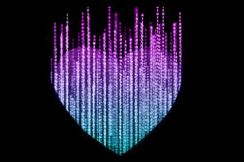 Heart-shaped composed of binary computer code on a black background. The co.. 스톡 사진