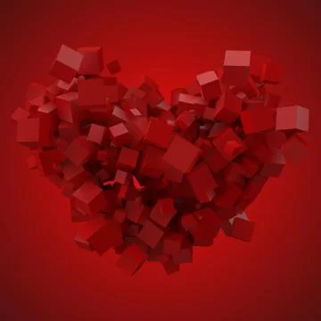 Heart shaped data block. made with random size cubes. 3d pixel style vector Stock Illustration
