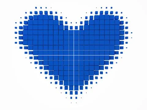 Heart shaped data block. made with blue cubes. 3d pixel style vector Stock Illustration
